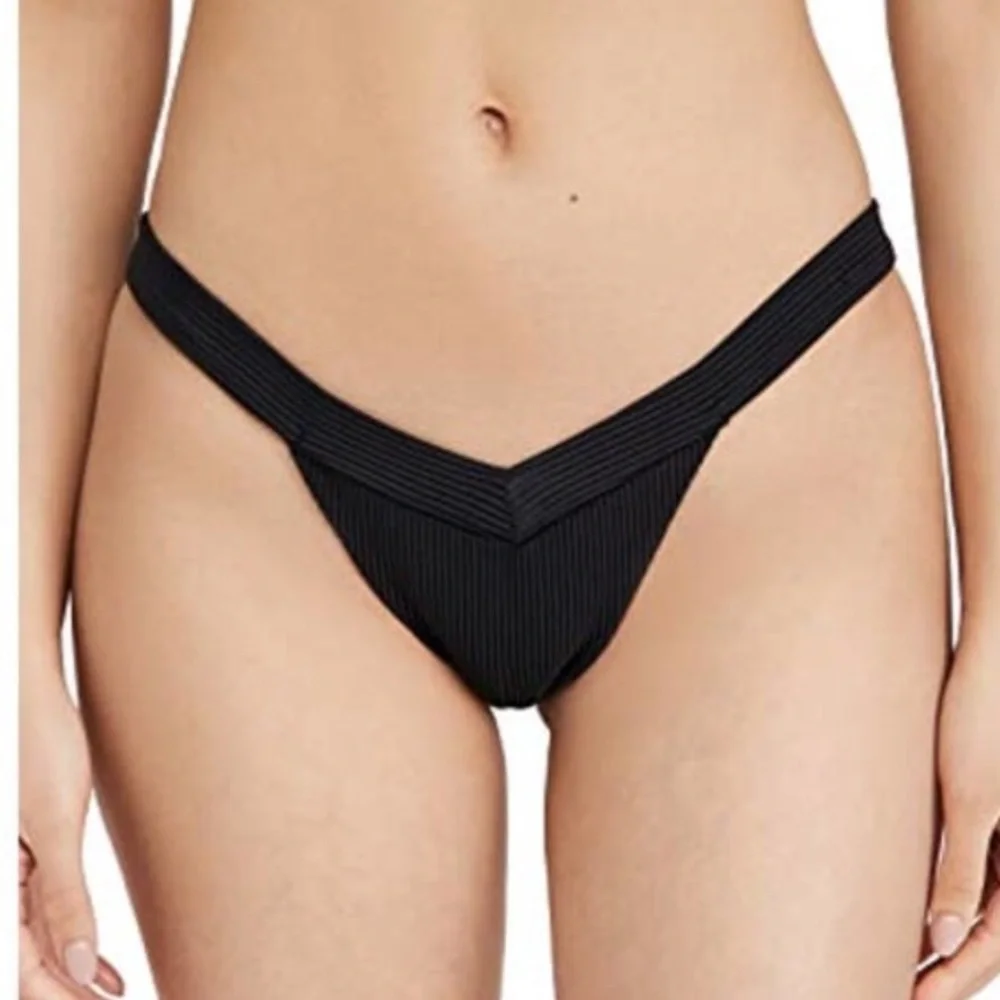 Frankies Bikinis Black Ribbed Bikini Bottom NWOT